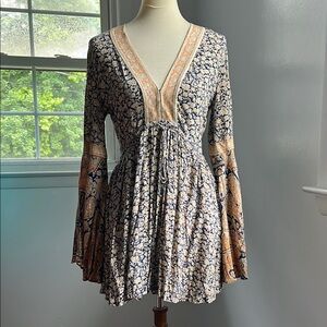 Free People Black and Tan Bell Sleeve Sundress